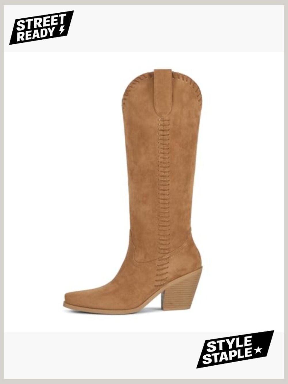 Cowboy Boots for Women Knee High Square Toe Cowgirl Boots with Side Zipper - Picture 4 of 7